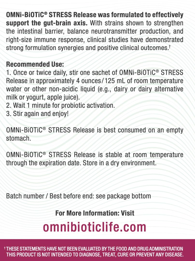 OMNi BiOTiC Stress Release - Clinically Tested Probiotic for Stress Management & Gut-Brain Axis Support - Stress Probiotic and Mood Probiotic - Vegan, Non-GMO (28 Daily Packets) - dailyvitalstore