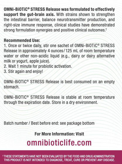 OMNi BiOTiC Stress Release - Clinically Tested Probiotic for Stress Management & Gut-Brain Axis Support - Stress Probiotic and Mood Probiotic - Vegan, Non-GMO (28 Daily Packets) - dailyvitalstore