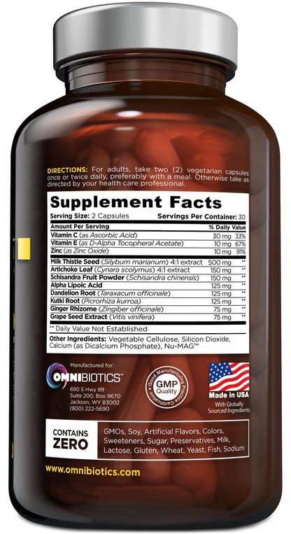 OmniBiotics Liver Cleanse Detox & Repair Supplement – Milk Thistle, Dandelion Root, Alpha Lipoic Acid, Artichoke Extract, Schisandra, Silymarin – 60 Vegan Capsules - dailyvitalstore