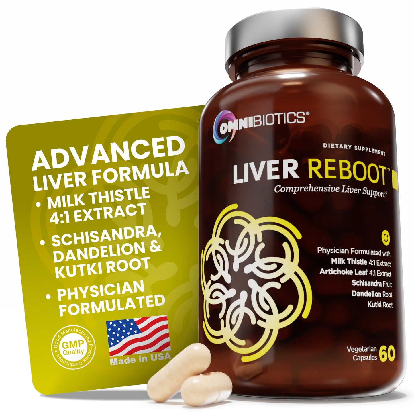 OmniBiotics Liver Cleanse Detox & Repair Supplement – Milk Thistle, Dandelion Root, Alpha Lipoic Acid, Artichoke Extract, Schisandra, Silymarin – 60 Vegan Capsules - dailyvitalstore