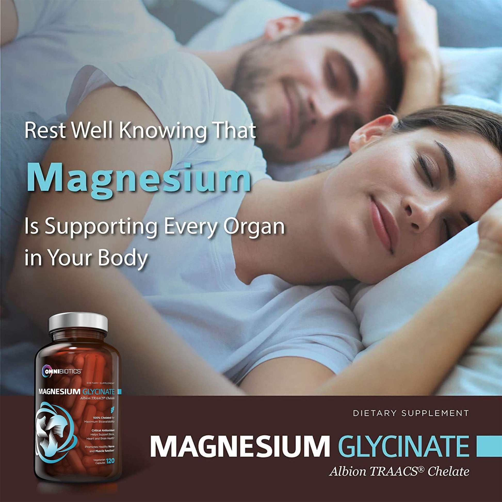 OmniBiotics Magnesium Glycinate Supplement – with 100% Pure Albion TRAACS Bisglycinate Chelate for Sleep, Muscle, Nerve & Heart Health – 120 Vegan Capsules - dailyvitalstore