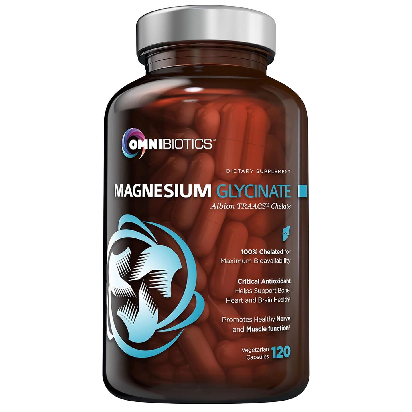 OmniBiotics Magnesium Glycinate Supplement – with 100% Pure Albion TRAACS Bisglycinate Chelate for Sleep, Muscle, Nerve & Heart Health – 120 Vegan Capsules - dailyvitalstore