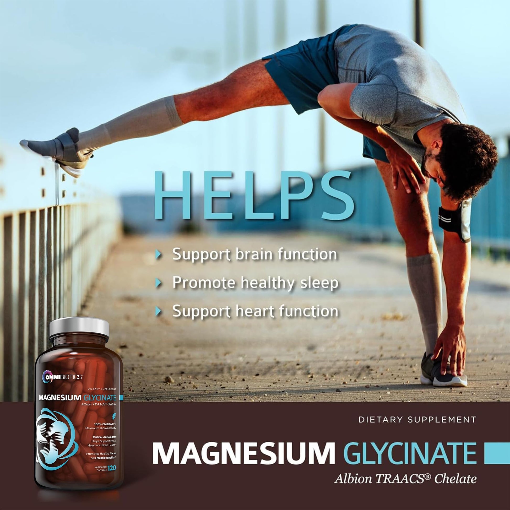 OmniBiotics Magnesium Glycinate Supplement – with 100% Pure Albion TRAACS Bisglycinate Chelate for Sleep, Muscle, Nerve & Heart Health – 120 Vegan Capsules - dailyvitalstore