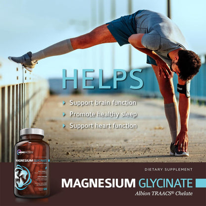 OmniBiotics Magnesium Glycinate Supplement – with 100% Pure Albion TRAACS Bisglycinate Chelate for Sleep, Muscle, Nerve & Heart Health – 120 Vegan Capsules - dailyvitalstore