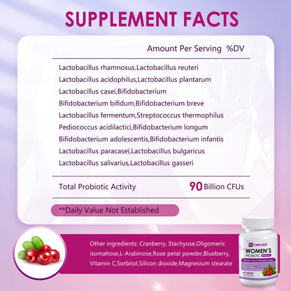OMOGS 2PCS Women's Probiotic, with Cranberry Extract, Organic Prebiotics & Vitamin C, 90 Billion CFUs,18 Strains, Help for Boost Immune, Digestive, Gut Health & Women's Health,180 Tablets - dailyvitalstore