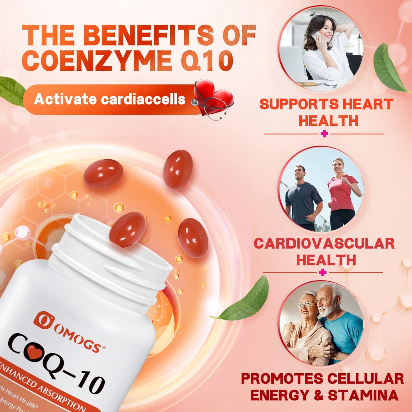 OMOGS CoQ10 400mg Softgels, Coenzyme Q10 High Absorption Supplements Support Heart Health, Cardiovascular Health, Immune System - dailyvitalstore