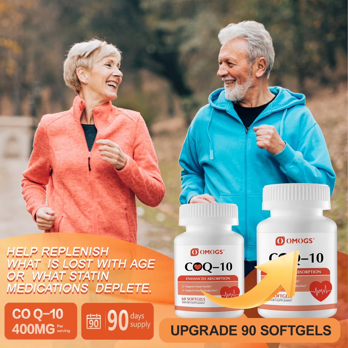 OMOGS CoQ10 400mg Softgels, Coenzyme Q10 High Absorption Supplements Support Heart Health, Cardiovascular Health, Immune System - dailyvitalstore