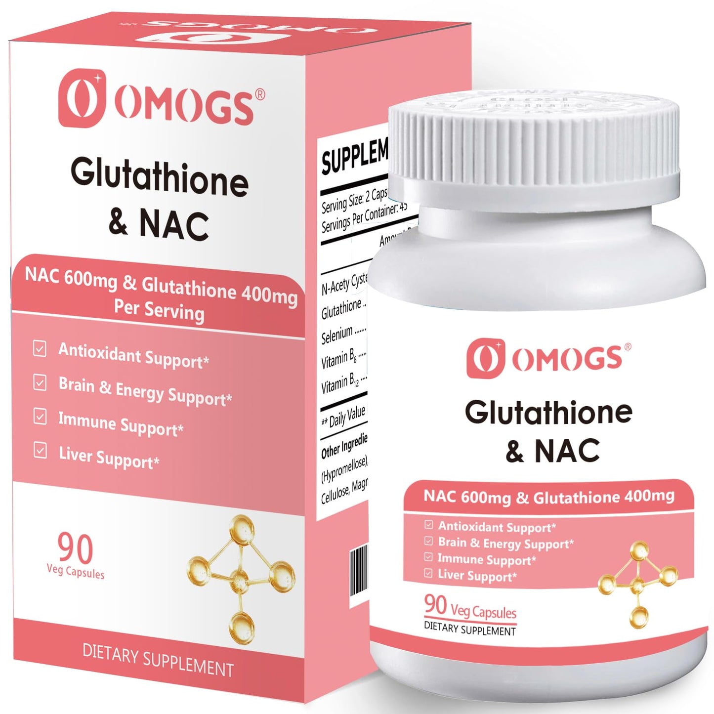 OMOGS Glutathione & NAC Supplement, with vtamin B & Selenium, Supports Liver Health, Cellular, Antioxidant, Energy Production & Immune - dailyvitalstore