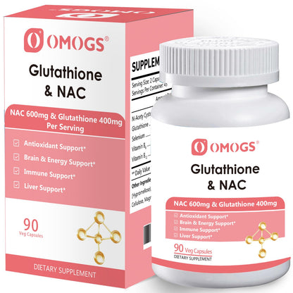 OMOGS Glutathione & NAC Supplement, with vtamin B & Selenium, Supports Liver Health, Cellular, Antioxidant, Energy Production & Immune - dailyvitalstore