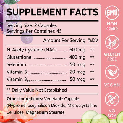 OMOGS Glutathione & NAC Supplement, with vtamin B & Selenium, Supports Liver Health, Cellular, Antioxidant, Energy Production & Immune - dailyvitalstore