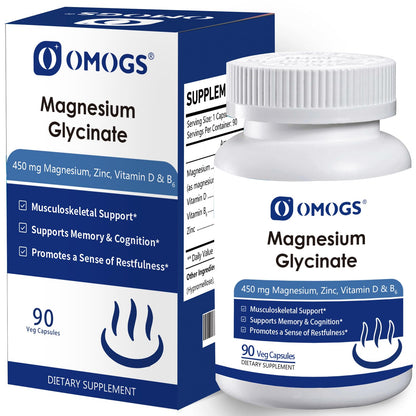 OMOGS High Absorption Magnesium Glycinate, for Supporting Sleep, Muscle Relaxation, Heart Health & Bone Health, Gluten Free, Non-GMO, 90 Vegetarian Capsules - dailyvitalstore