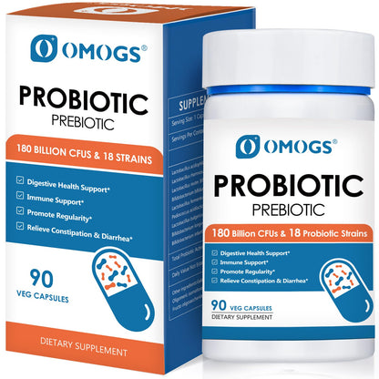 OMOGS Probiotics 180 Billion CFUs 18 Strains, 3 Prebiotics, Helps Digestive, Gut Health, Immune, Supports Occasional Constipation, Diarrhea & Gas - dailyvitalstore