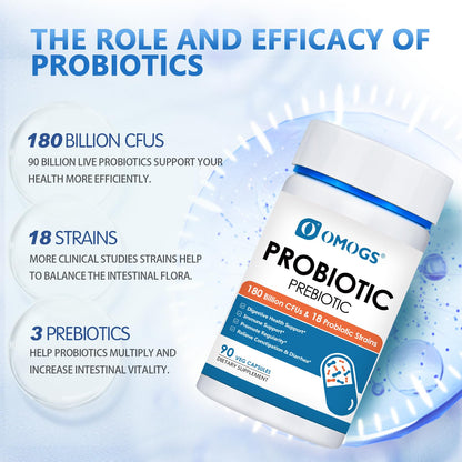OMOGS Probiotics 180 Billion CFUs 18 Strains, 3 Prebiotics, Helps Digestive, Gut Health, Immune, Supports Occasional Constipation, Diarrhea & Gas - dailyvitalstore