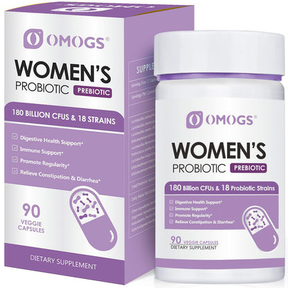 OMOGS Women's Probiotic 180 Billion CFUs 18 Strains, with Organic Prebiotics, Cranberry Extract, D-Mannose & Digestive Enzymes, for Digestive, Boost Immune, - dailyvitalstore