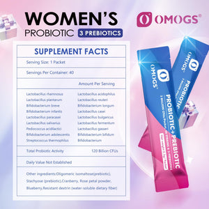OMOGS Women's Probiotic,120-Billion-CFUs, 18 Strains, with 3 Prebiotics and Cranberry Extract, Help for Immune Booster, Digestive Health, Gut Health and Vaginal Health - dailyvitalstore