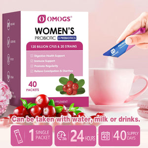 OMOGS Women's Probiotic,120-Billion-CFUs, 18 Strains, with 3 Prebiotics and Cranberry Extract, Help for Immune Booster, Digestive Health, Gut Health and Vaginal Health - dailyvitalstore