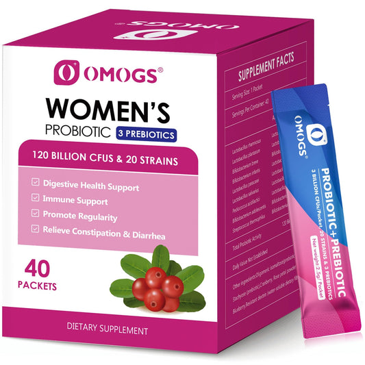 OMOGS Women's Probiotic,120-Billion-CFUs, 18 Strains, with 3 Prebiotics and Cranberry Extract, Help for Immune Booster, Digestive Health, Gut Health and Vaginal Health - dailyvitalstore