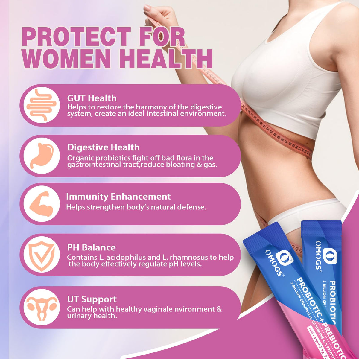 OMOGS Women's Probiotic,120-Billion-CFUs, 18 Strains, with 3 Prebiotics and Cranberry Extract, Help for Immune Booster, Digestive Health, Gut Health and Vaginal Health - dailyvitalstore