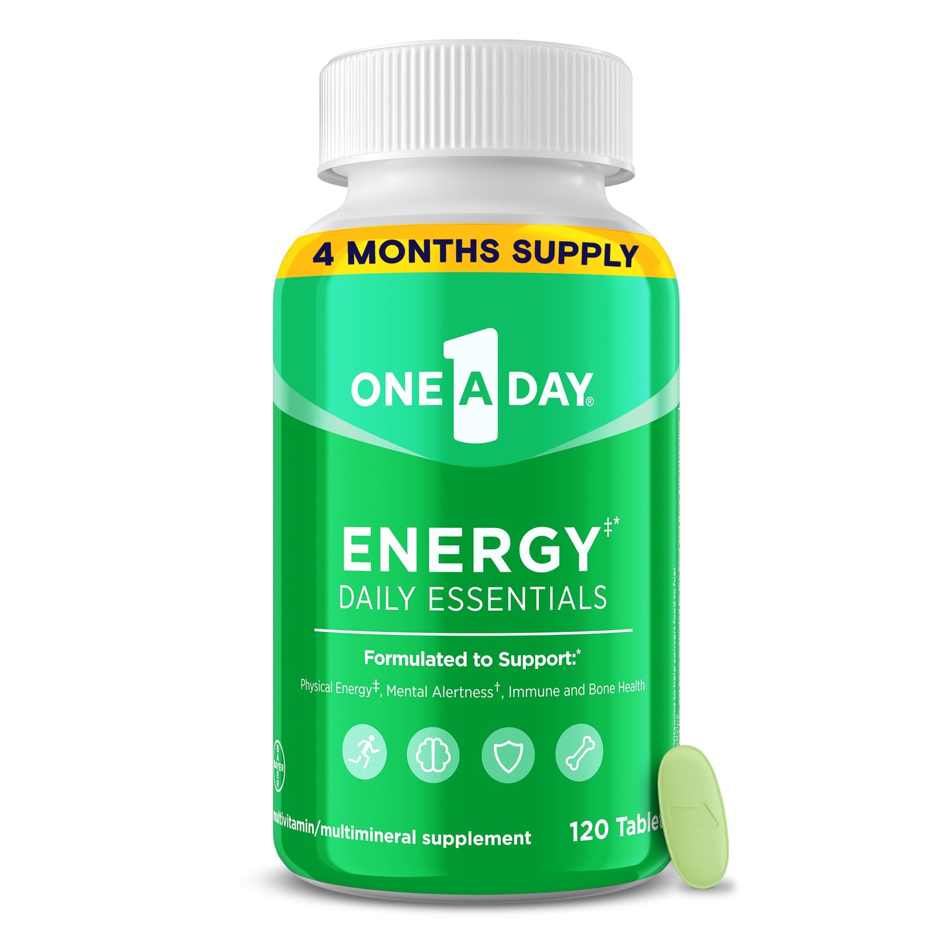 One A Day Energy Daily Essentials Multivitamin, Energy Supplement to Support Mental Alertness and Immune Health with Vitamins A C, D, E, Zinc and Caffeine, 120 Count - dailyvitalstore