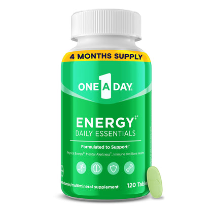 One A Day Energy Daily Essentials Multivitamin, Energy Supplement to Support Mental Alertness and Immune Health with Vitamins A C, D, E, Zinc and Caffeine, 120 Count - dailyvitalstore