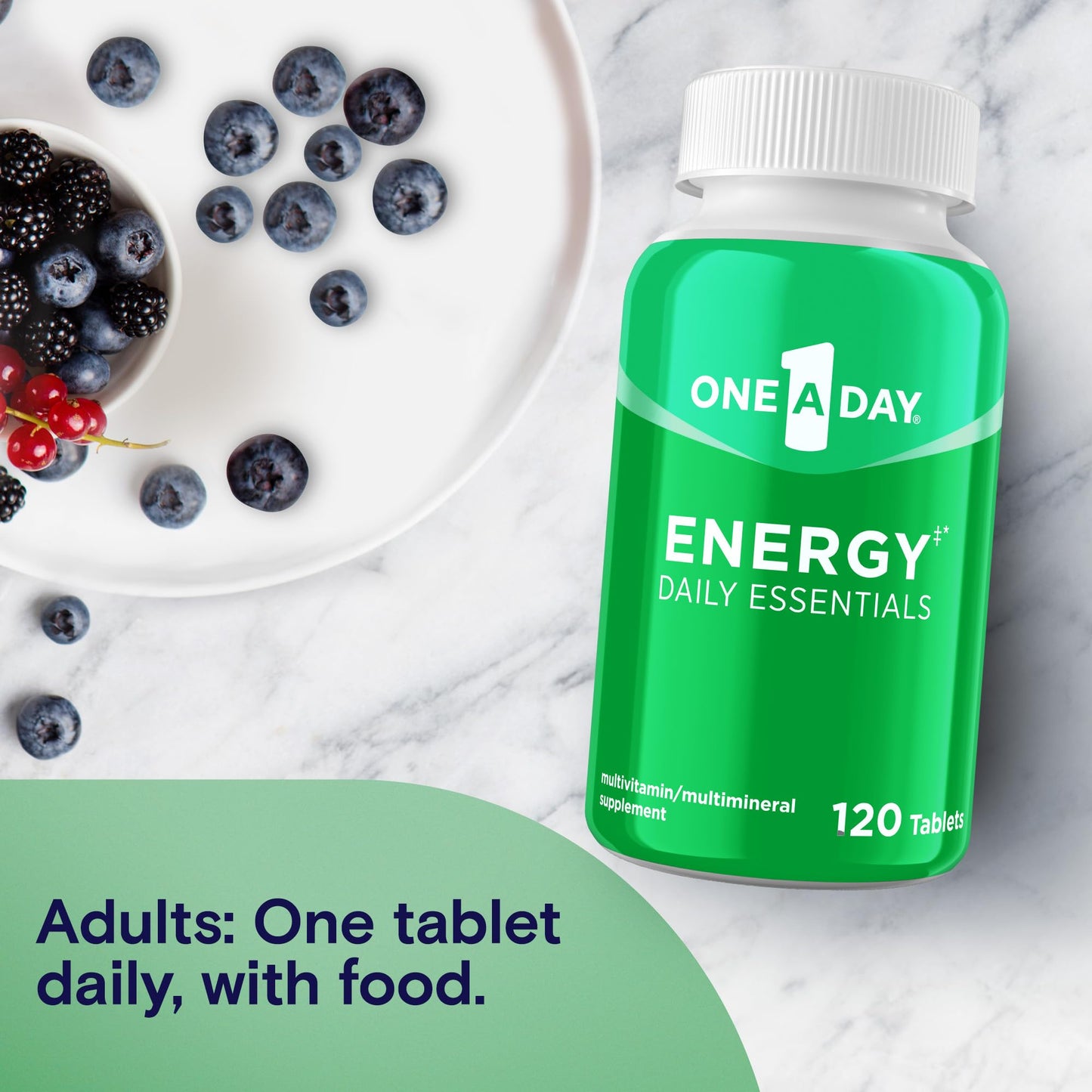One A Day Energy Daily Essentials Multivitamin, Energy Supplement to Support Mental Alertness and Immune Health with Vitamins A C, D, E, Zinc and Caffeine, 120 Count - dailyvitalstore
