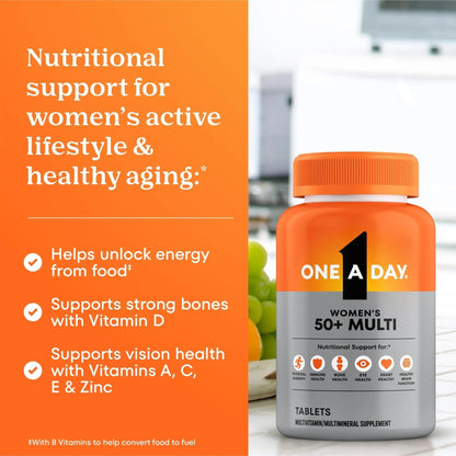One A Day Multivitamin for Women 50 and Over Tablets, Womens Multivitamin 50 plus with Vitamins D, C, E, Zinc & Biotin, Daily Vitamins for Woman 50+, 65 Ct - dailyvitalstore