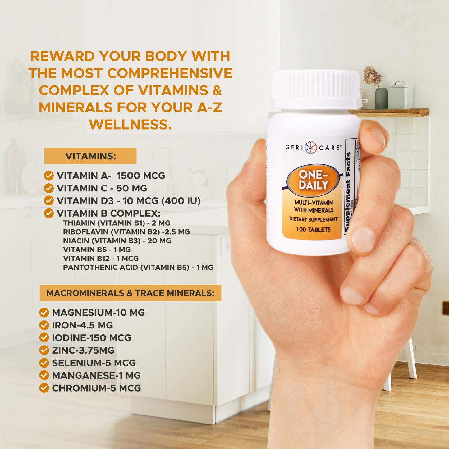 One-Daily Multivitamins with Minerals for Men & Women (100 Tablets) by GeriCare| High-Potency Multi-Vitamin & Multimineral Dietary Supplement for Immunity, Energy| Complete Daily Nutritional Support - dailyvitalstore