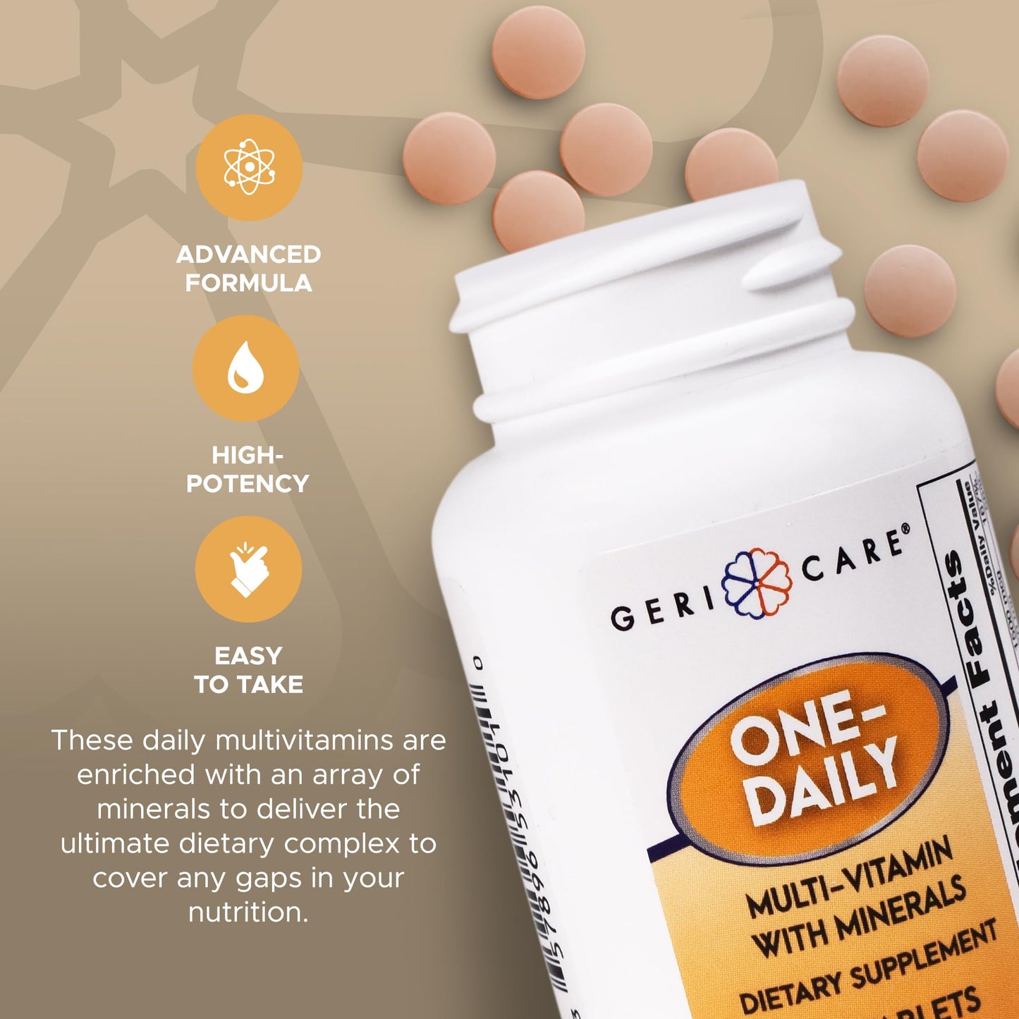 One-Daily Multivitamins with Minerals for Men & Women (100 Tablets) by GeriCare| High-Potency Multi-Vitamin & Multimineral Dietary Supplement for Immunity, Energy| Complete Daily Nutritional Support - dailyvitalstore