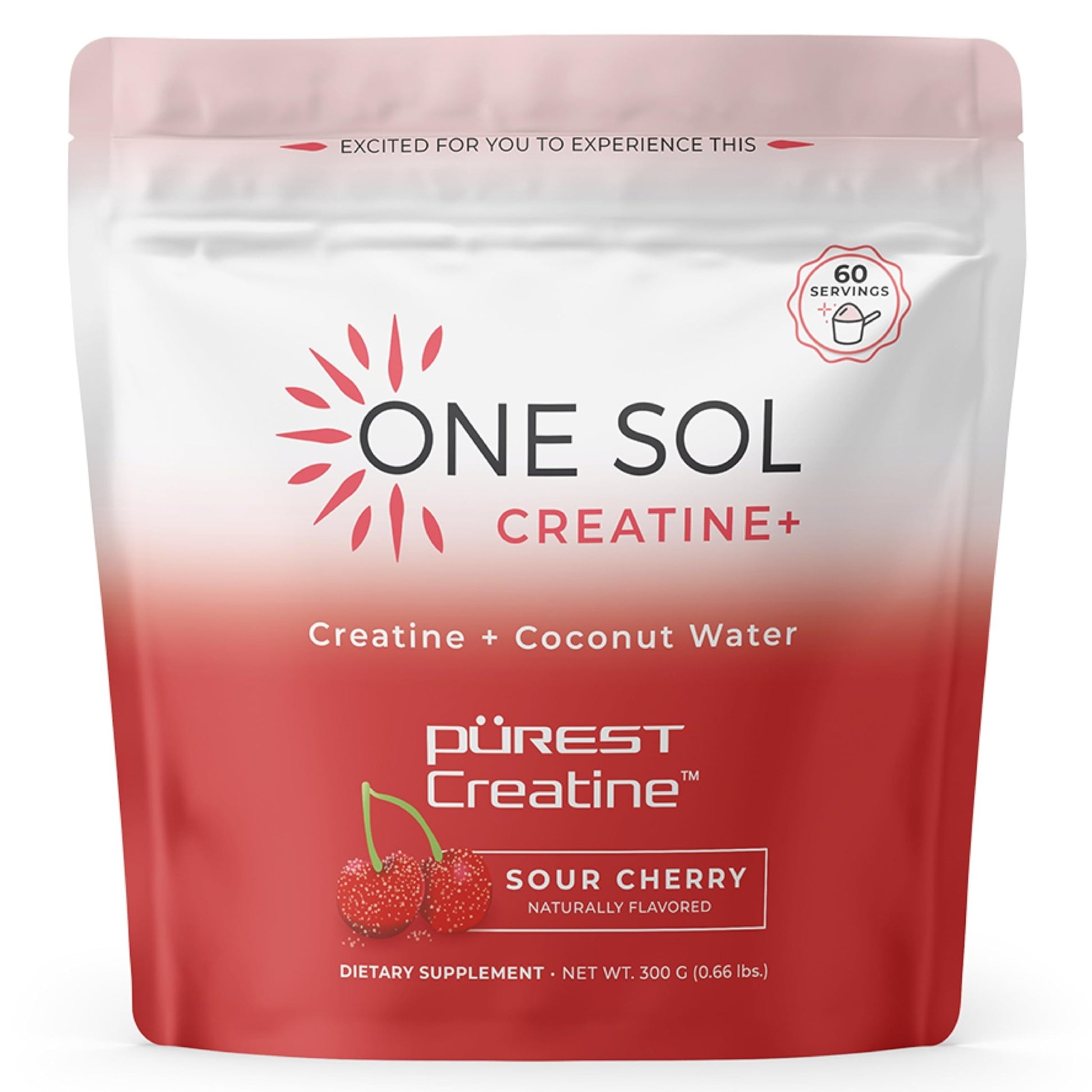One Sol Creatine for Women, All Natural Women's Creatine Powder w Pure Creatine & Coconut Water, Increase Lean Muscle Mass, Reduce Recovery Time, Promote Brain & Bone Health (Sour Cherry, 60 Servings) - dailyvitalstore