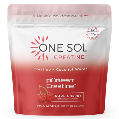 One Sol Creatine for Women, All Natural Women's Creatine Powder w Pure Creatine & Coconut Water, Increase Lean Muscle Mass, Reduce Recovery Time, Promote Brain & Bone Health (Sour Cherry, 60 Servings) - dailyvitalstore