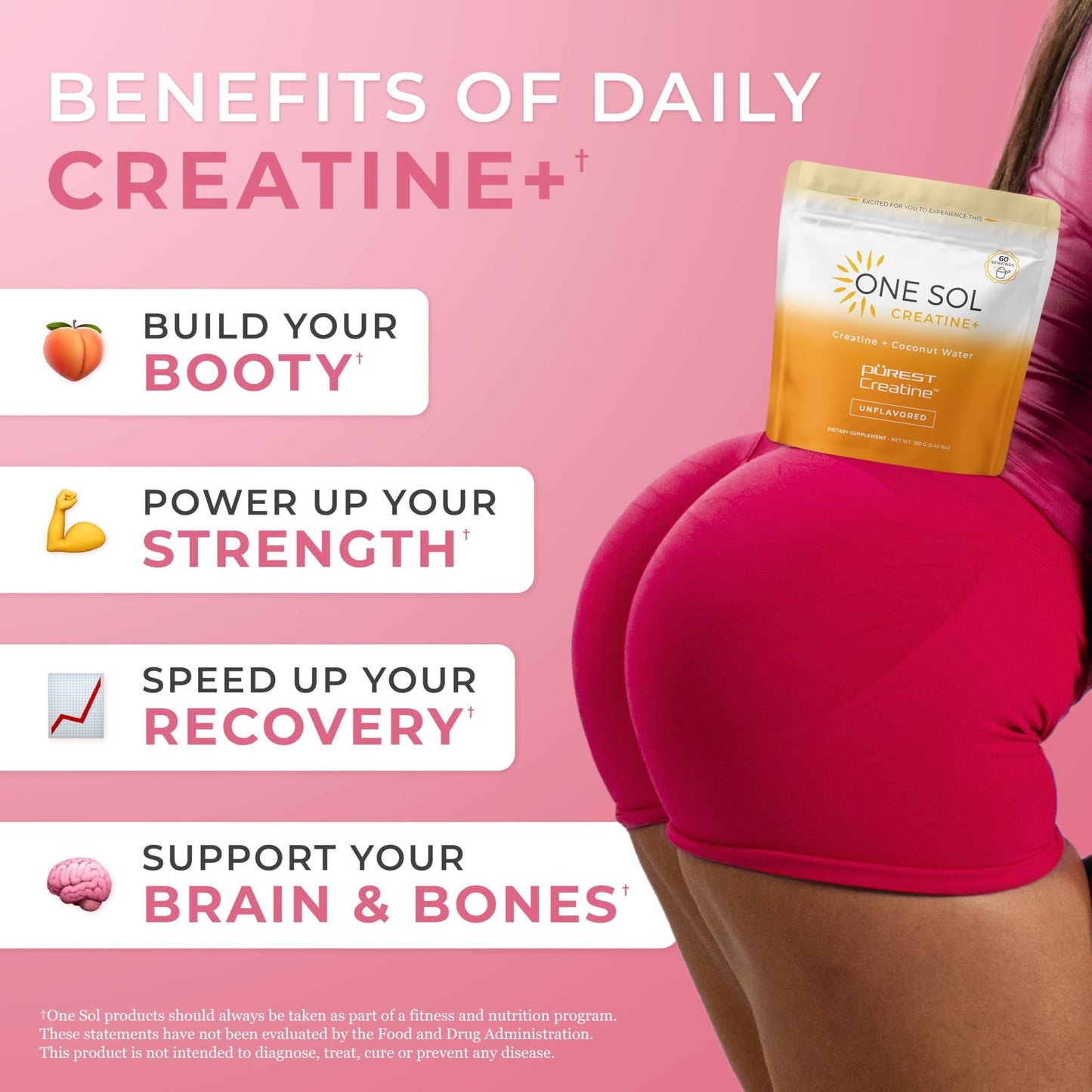 One Sol Creatine for Women, All Natural Women's Creatine Powder w Pure Creatine & Coconut Water, Increase Lean Muscle Mass, Reduce Recovery Time, Promotes Brain & Bone Health (Unflavored, 60 Servings) - dailyvitalstore