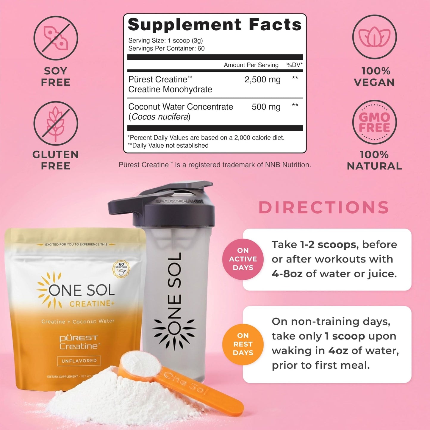 One Sol Creatine for Women, All Natural Women's Creatine Powder w Pure Creatine & Coconut Water, Increase Lean Muscle Mass, Reduce Recovery Time, Promotes Brain & Bone Health (Unflavored, 60 Servings) - dailyvitalstore