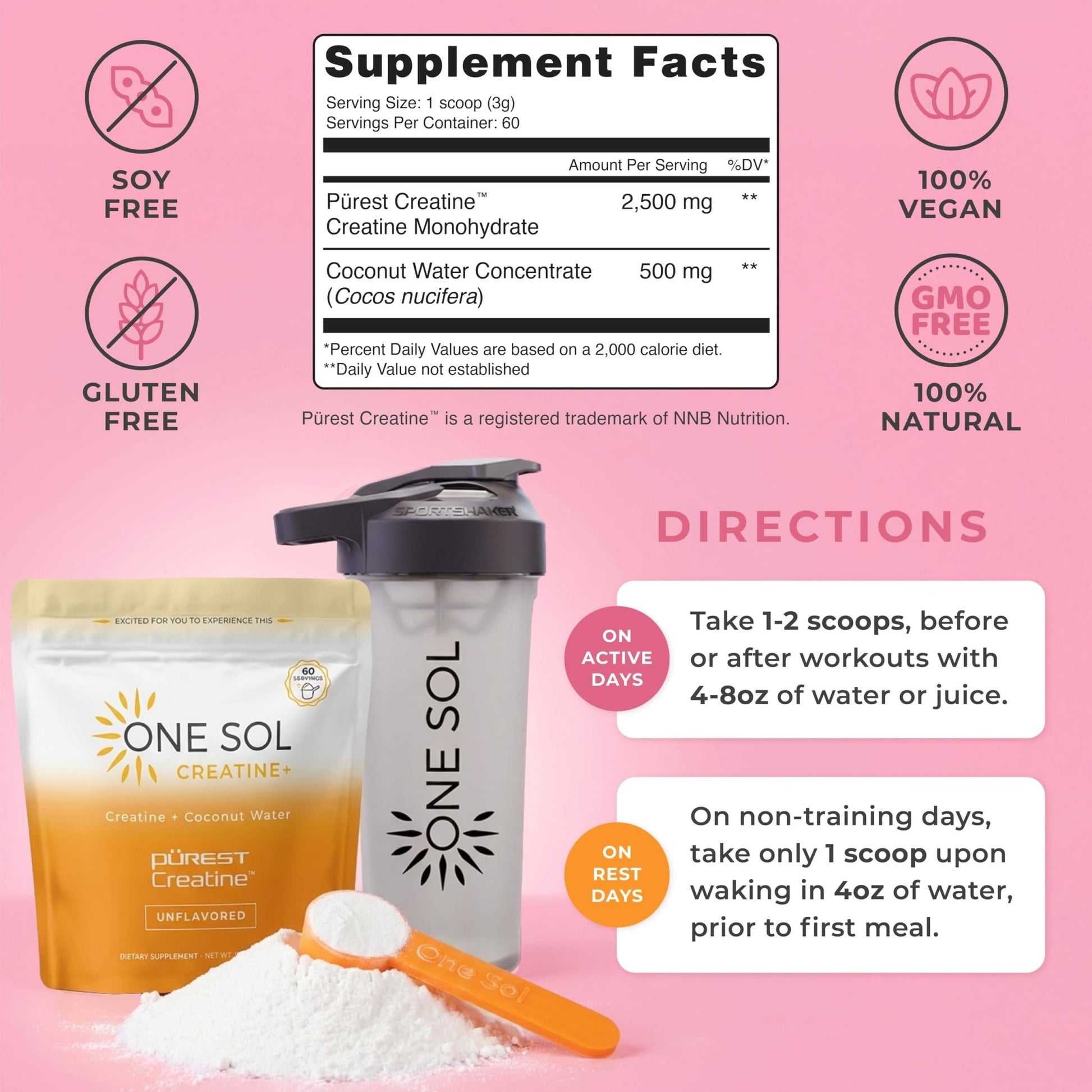 One Sol Creatine for Women, All Natural Women's Creatine Powder w Pure Creatine & Coconut Water, Increase Lean Muscle Mass, Reduce Recovery Time, Promotes Brain & Bone Health (Unflavored, 60 Servings) - dailyvitalstore