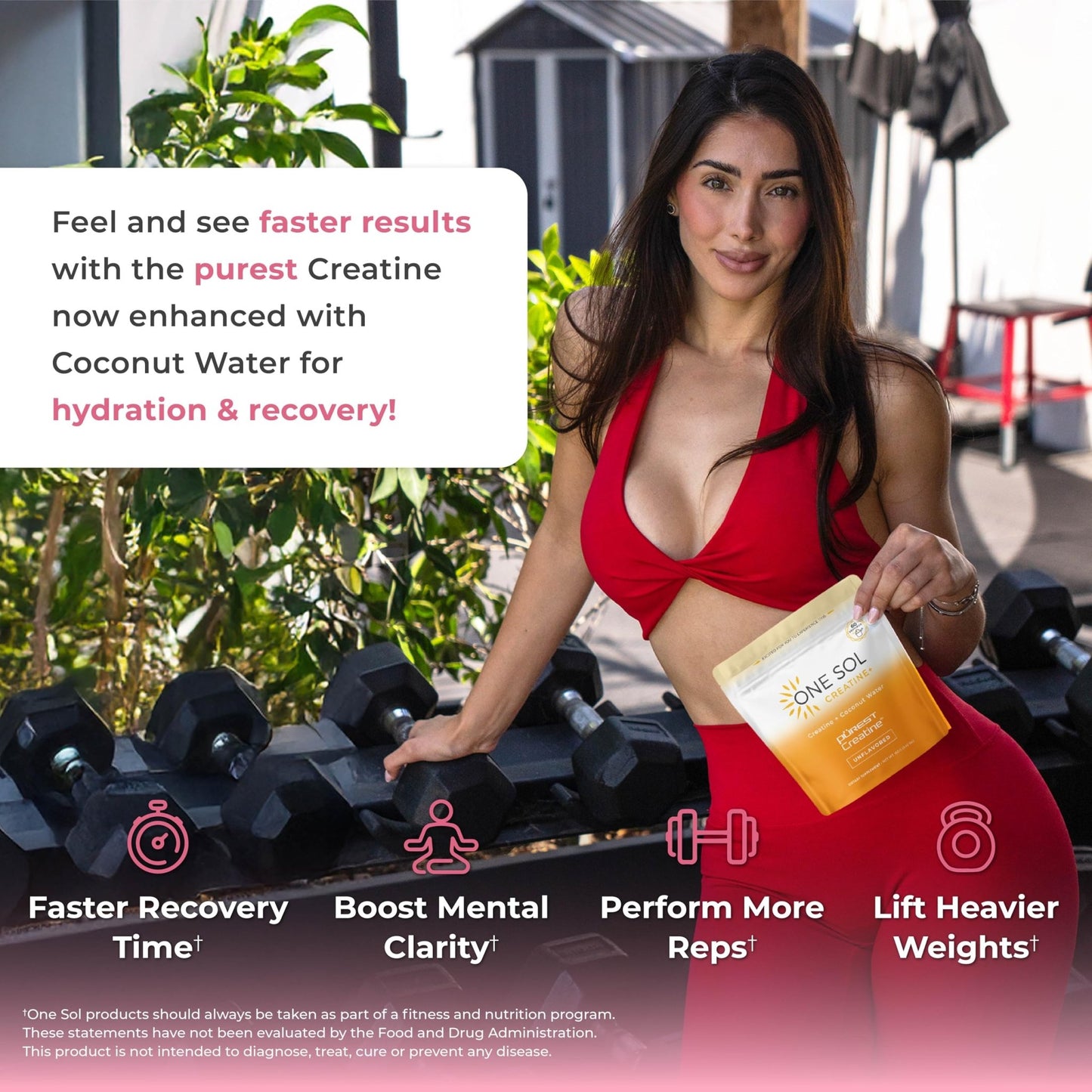 One Sol Creatine for Women, All Natural Women's Creatine Powder w Pure Creatine & Coconut Water, Increase Lean Muscle Mass, Reduce Recovery Time, Promotes Brain & Bone Health (Unflavored, 60 Servings) - dailyvitalstore
