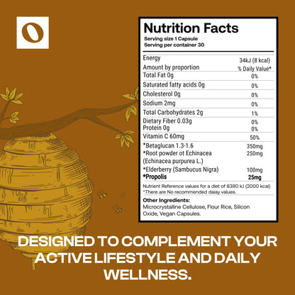 Only Nutri Labs Bee Propolis Dietary Supplement, with Elderberry, Echinacea, Vitamin C and Beta Glucans - Daily Wellness Capsules for Adults (60 Count) - dailyvitalstore
