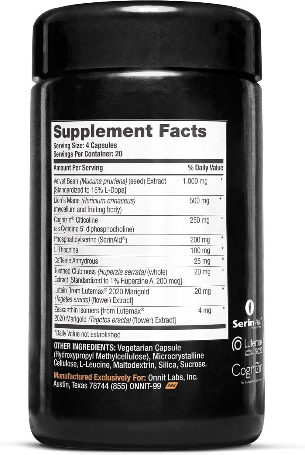 ONNIT Alpha Brain Black Label Capsules, IGEN Non-GMO Tested Citicoline Brain Supplement for Concentration and Memory, Lion’s Mane, Lutemax Lutein, L Theanine and Mucuna Pruriens, 80 Count - dailyvitalstore