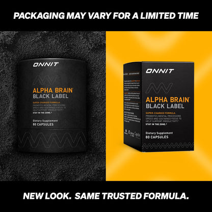 ONNIT Alpha Brain Black Label Capsules, IGEN Non-GMO Tested Citicoline Brain Supplement for Concentration and Memory, Lion’s Mane, Lutemax Lutein, L Theanine and Mucuna Pruriens, 80 Count - dailyvitalstore