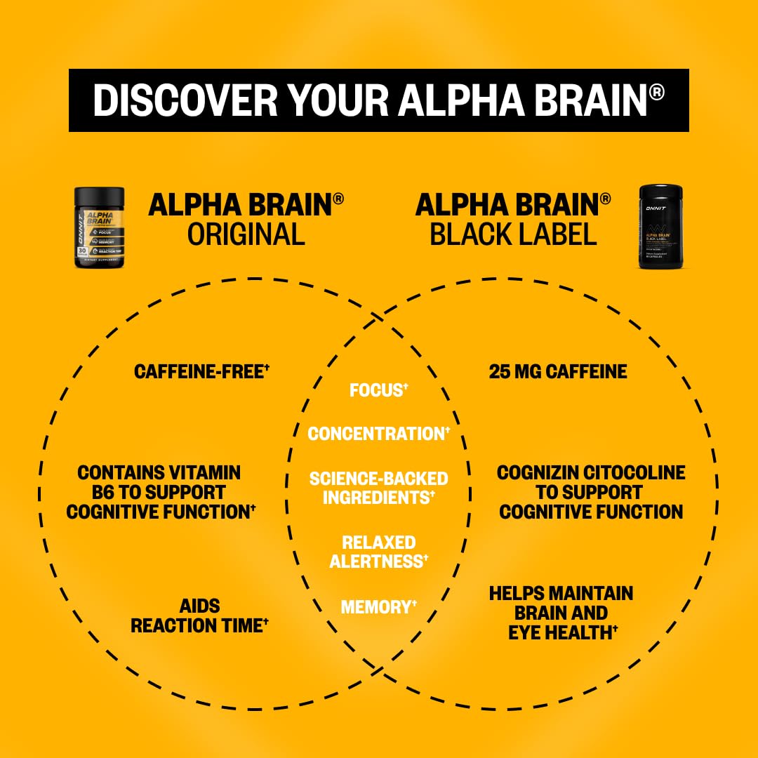 ONNIT Alpha Brain Black Label Capsules, IGEN Non-GMO Tested Citicoline Brain Supplement for Concentration and Memory, Lion’s Mane, Lutemax Lutein, L Theanine and Mucuna Pruriens, 80 Count - dailyvitalstore