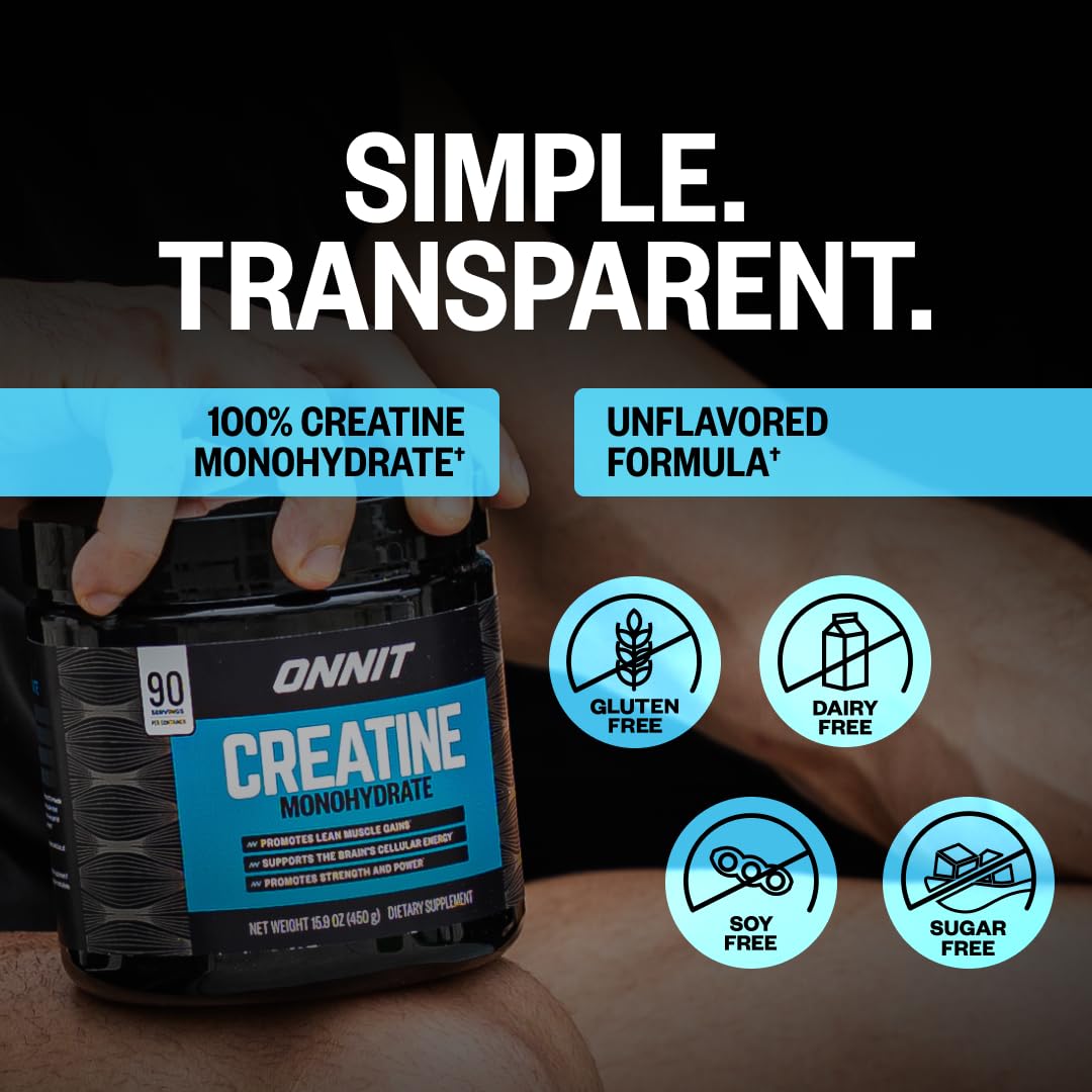 ONNIT Creatine Monohydrate Powder – Unflavored, 90-Serving Value Size – Supports Strength, Lean Muscle, and Brain Energy† – Keto Friendly - dailyvitalstore