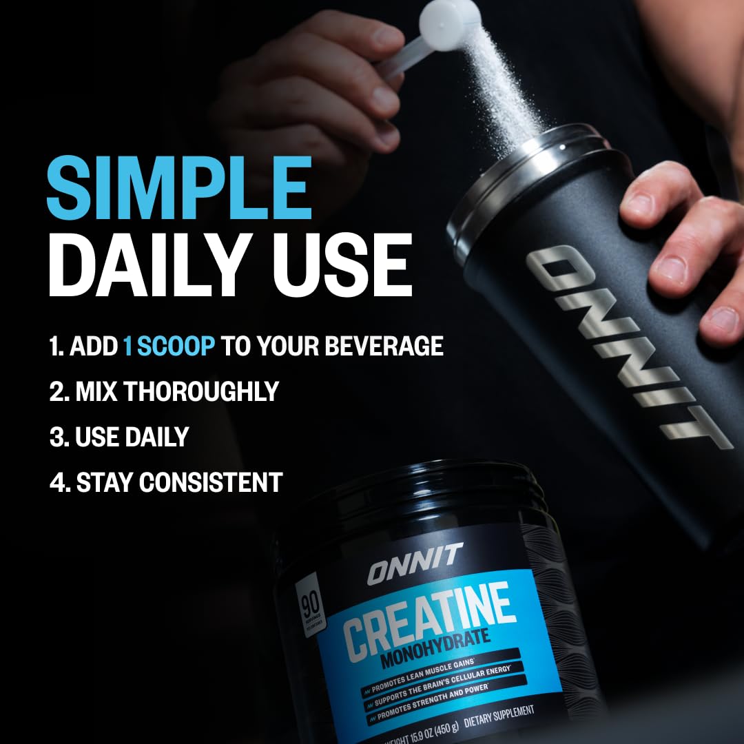 ONNIT Creatine Monohydrate Powder – Unflavored, 90-Serving Value Size – Supports Strength, Lean Muscle, and Brain Energy† – Keto Friendly - dailyvitalstore