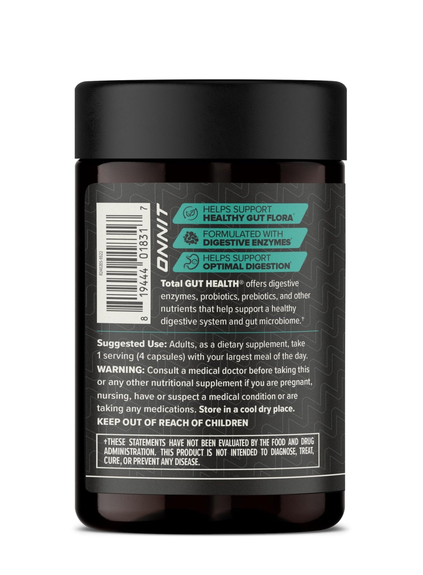 ONNIT Total Gut Health Daily Digestive Support, IGEN Non-GMO Tested Digestion Supplement for Women and Men with 7 Strains of Probiotics, Prebiotics, - dailyvitalstore