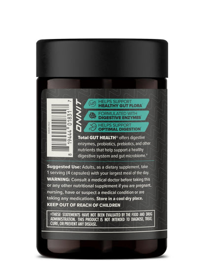 ONNIT Total Gut Health Daily Digestive Support, IGEN Non-GMO Tested Digestion Supplement for Women and Men with 7 Strains of Probiotics, Prebiotics, - dailyvitalstore