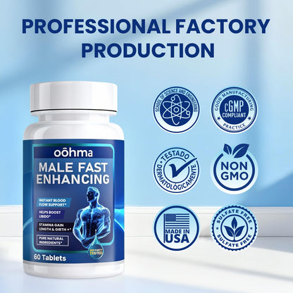 Oohma New Male Enhancing Supplement, Designed to be Fast Acting for Blood Flow to Gain Length & Girth + Stamina, Maca, Epimedium, and Other Natural Ingredients, 3rd Party Tested Supplement 60 Tablets - dailyvitalstore