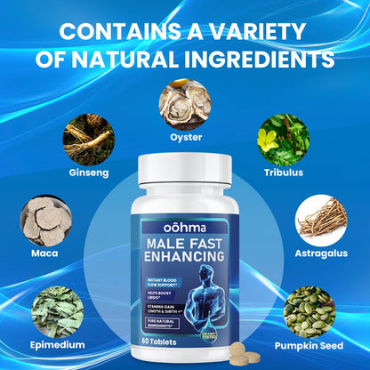 Oohma New Male Enhancing Supplement, Designed to be Fast Acting for Blood Flow to Gain Length & Girth + Stamina, Maca, Epimedium, and Other Natural Ingredients, 3rd Party Tested Supplement 60 Tablets - dailyvitalstore