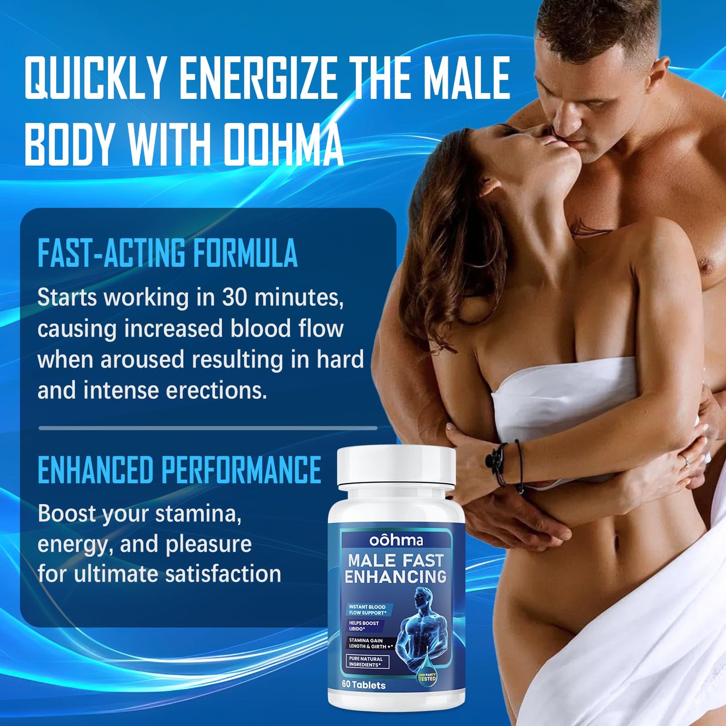 Oohma New Male Enhancing Supplement, Designed to be Fast Acting for Blood Flow to Gain Length & Girth + Stamina, Maca, Epimedium, and Other Natural Ingredients, 3rd Party Tested Supplement 60 Tablets - dailyvitalstore