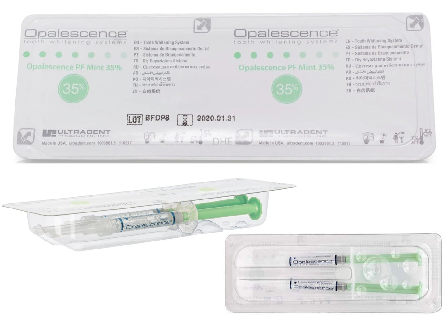Opalescence 35% CP Mint - Gel Syringes Teeth Whitening - Refill Kit - Carbamide Peroxide Gel. Made by Ultradent - dailyvitalstore
