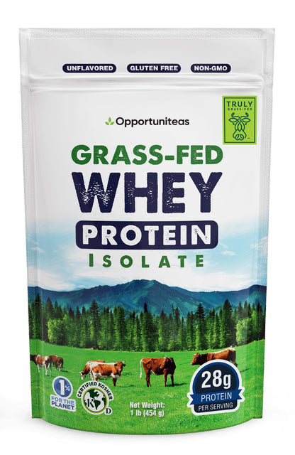 Opportuniteas Grass Fed Whey Isolate Protein Powder – Unflavored, Heavy-Metal Tested, 28g Protein, Sourced from Ireland, Hormone-Free, Non-GMO, Packaged in USA – 1lb - dailyvitalstore