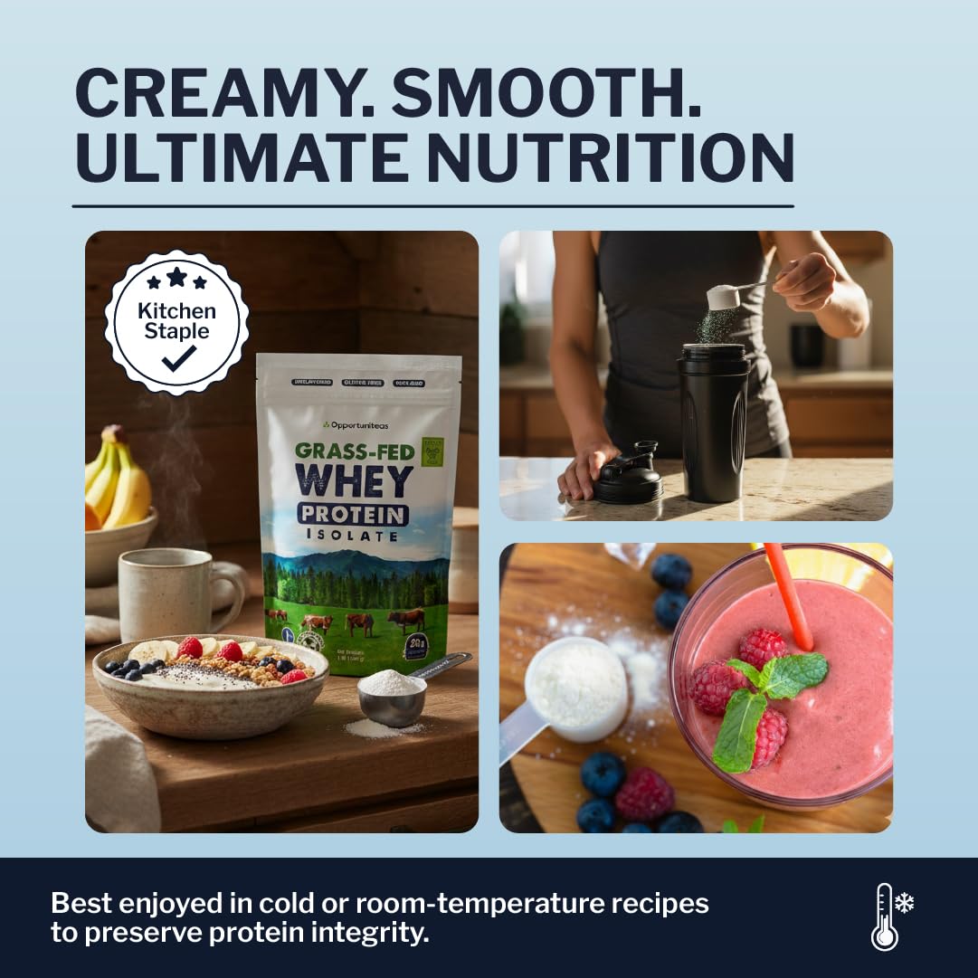 Opportuniteas Grass Fed Whey Isolate Protein Powder – Unflavored, Heavy-Metal Tested, 28g Protein, Sourced from Ireland, Hormone-Free, Non-GMO, Packaged in USA – 1lb - dailyvitalstore