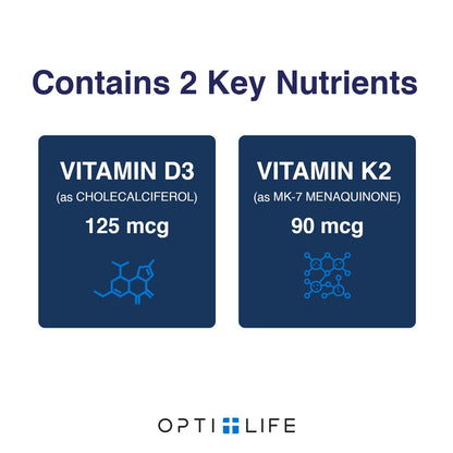 Opti + D3/K2 Supplement | Bone Health, Cardiovascular Wellness and Immune Support* Supplement | Vitamin D3 K2 Daily Support | 120 Capsules/120 Servings - dailyvitalstore