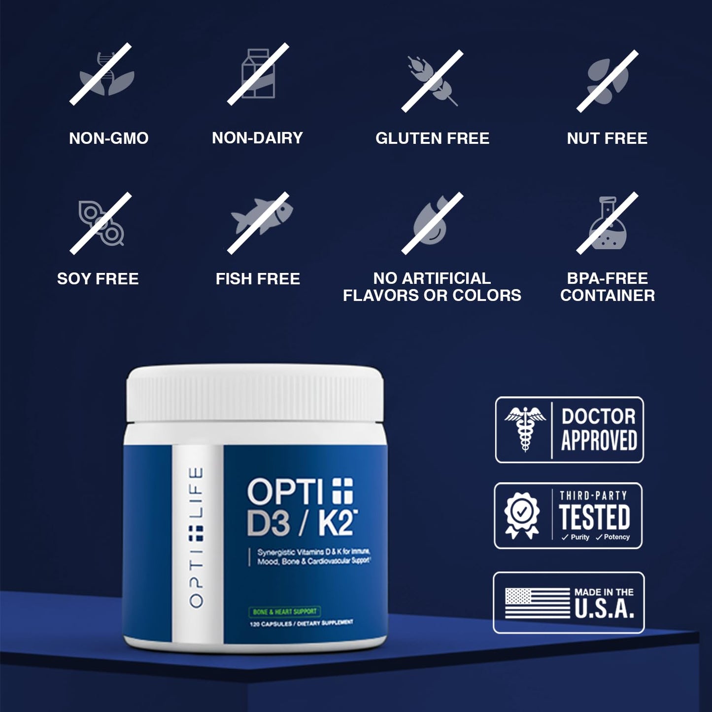 Opti + D3/K2 Supplement | Bone Health, Cardiovascular Wellness and Immune Support* Supplement | Vitamin D3 K2 Daily Support | 120 Capsules/120 Servings - dailyvitalstore